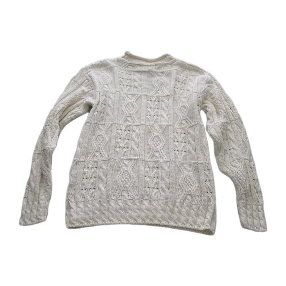 Vintage L.L. Bean Sweater Women's Med Ivory Wool Fisherman Cream Cable Knit USA - Picture 10 of 11